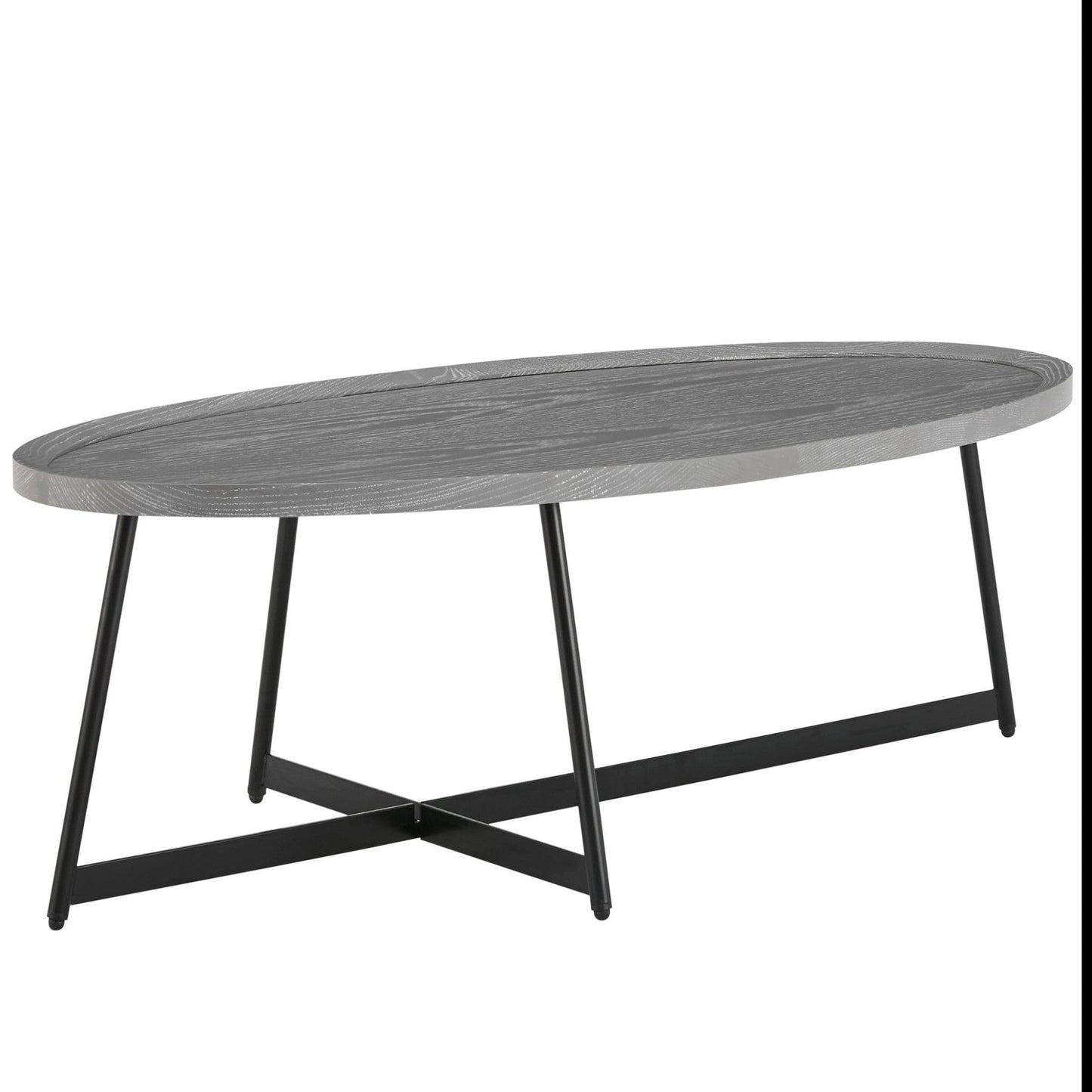 24" Black And Gray Manufactured Wood And Metal Oval Coffee Table