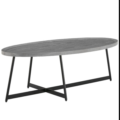 24" Black And Gray Manufactured Wood And Metal Oval Coffee Table