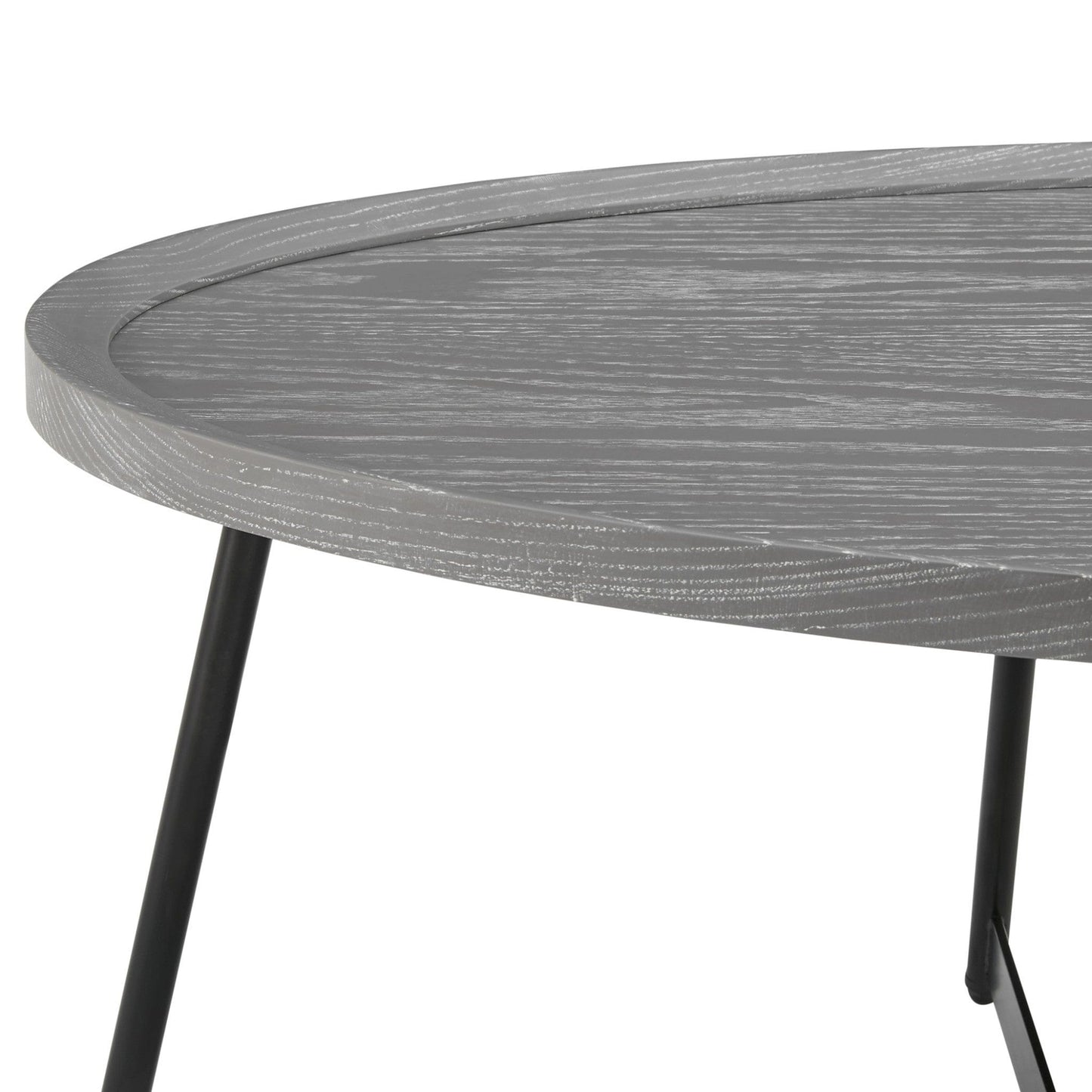 24" Black And Gray Manufactured Wood And Metal Oval Coffee Table