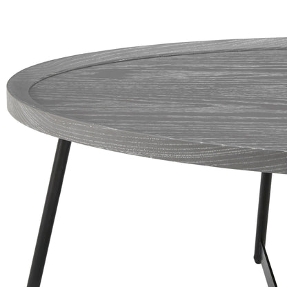 24" Black And Gray Manufactured Wood And Metal Oval Coffee Table