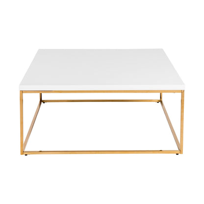35" Gold And White Manufactured Wood And Metal Square Coffee Table