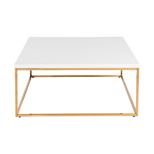 35" Gold And White Manufactured Wood And Metal Square Coffee Table