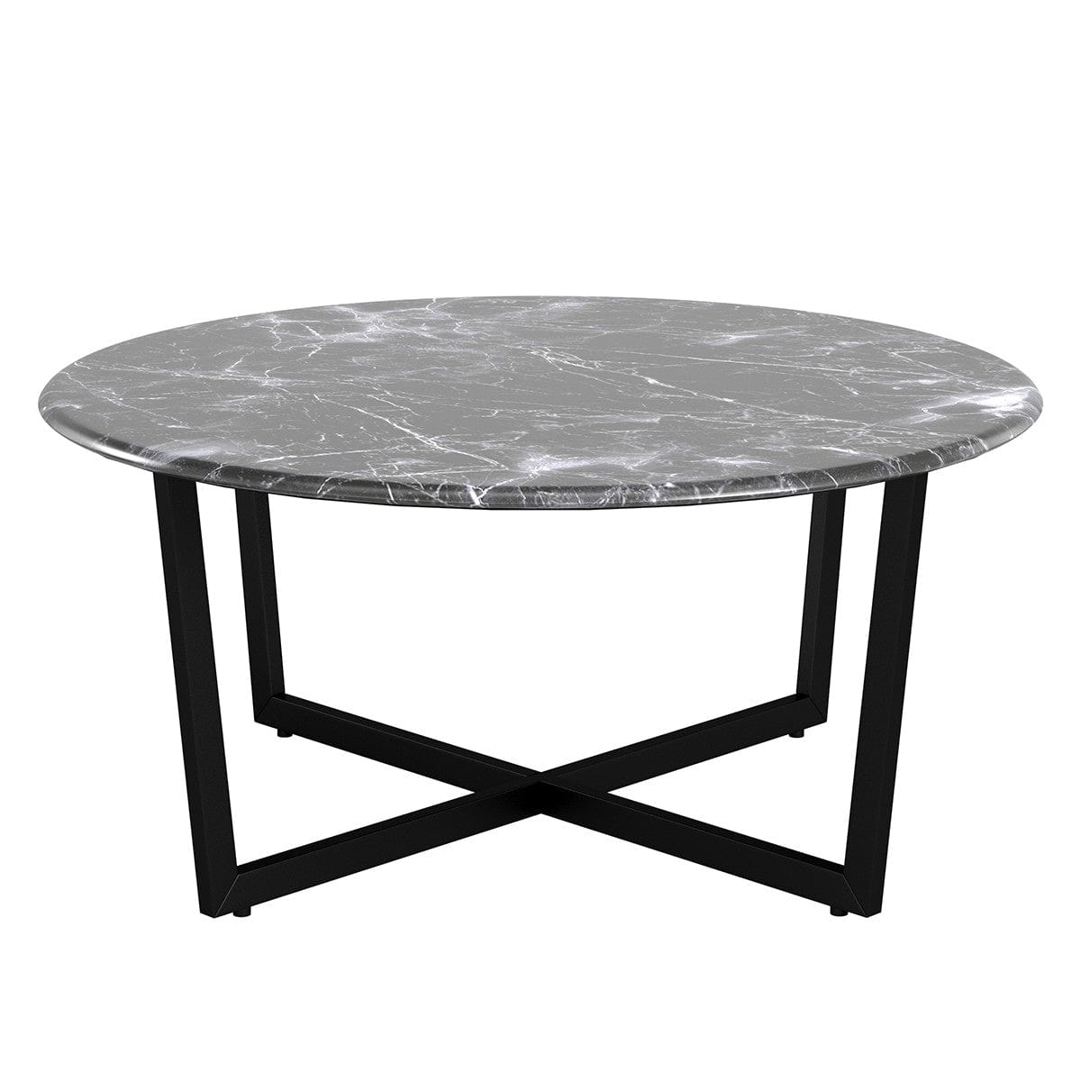 Black on Black Faux Marble Round Coffee Table