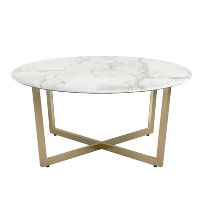 White on Gold Faux Marble Round Coffee Table