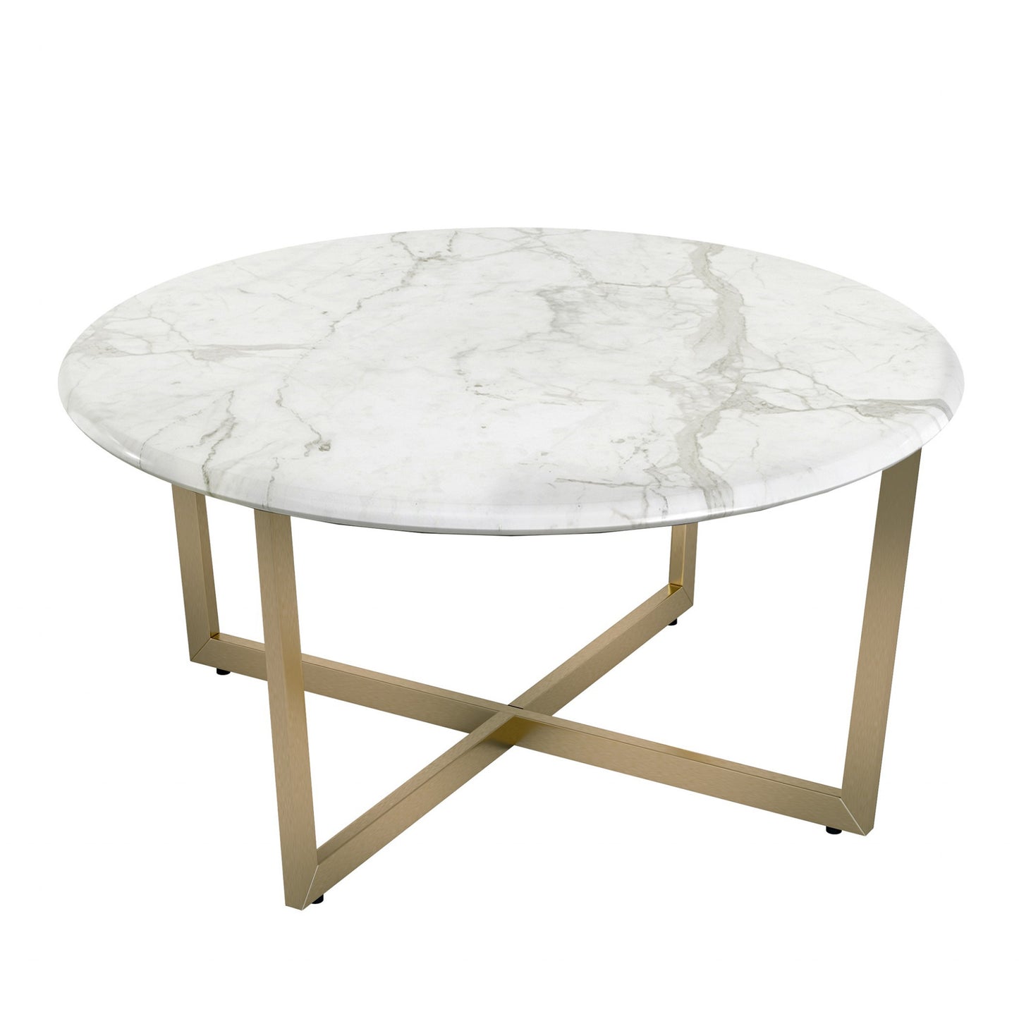White on Gold Faux Marble Round Coffee Table