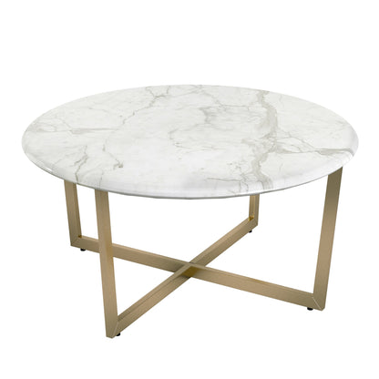 White on Gold Faux Marble Round Coffee Table