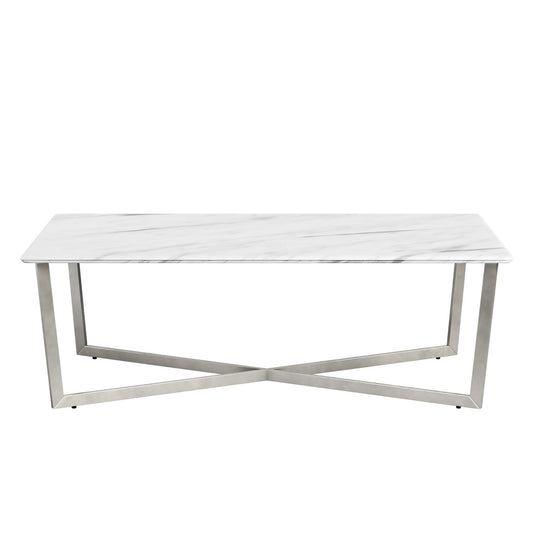 47" Silver And White Manufactured Wood And Metal Rectangular Coffee Table