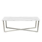 47" Silver And White Manufactured Wood And Metal Rectangular Coffee Table