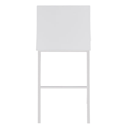 Set of Two White Leather and Steel Counter Stools