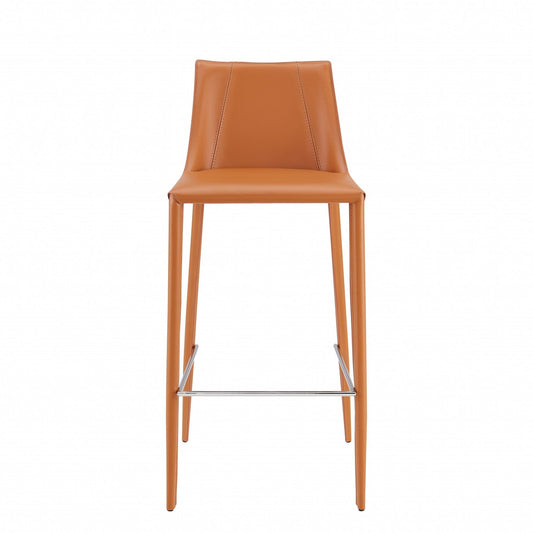 Rich Terra Cotta Faux Leather Bar Stool