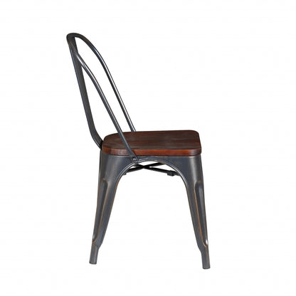 Set of Four Vintage Restaurant Black and Walnut Dining Chairs