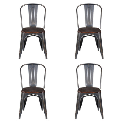 Set of Four Vintage Restaurant Black and Walnut Dining Chairs
