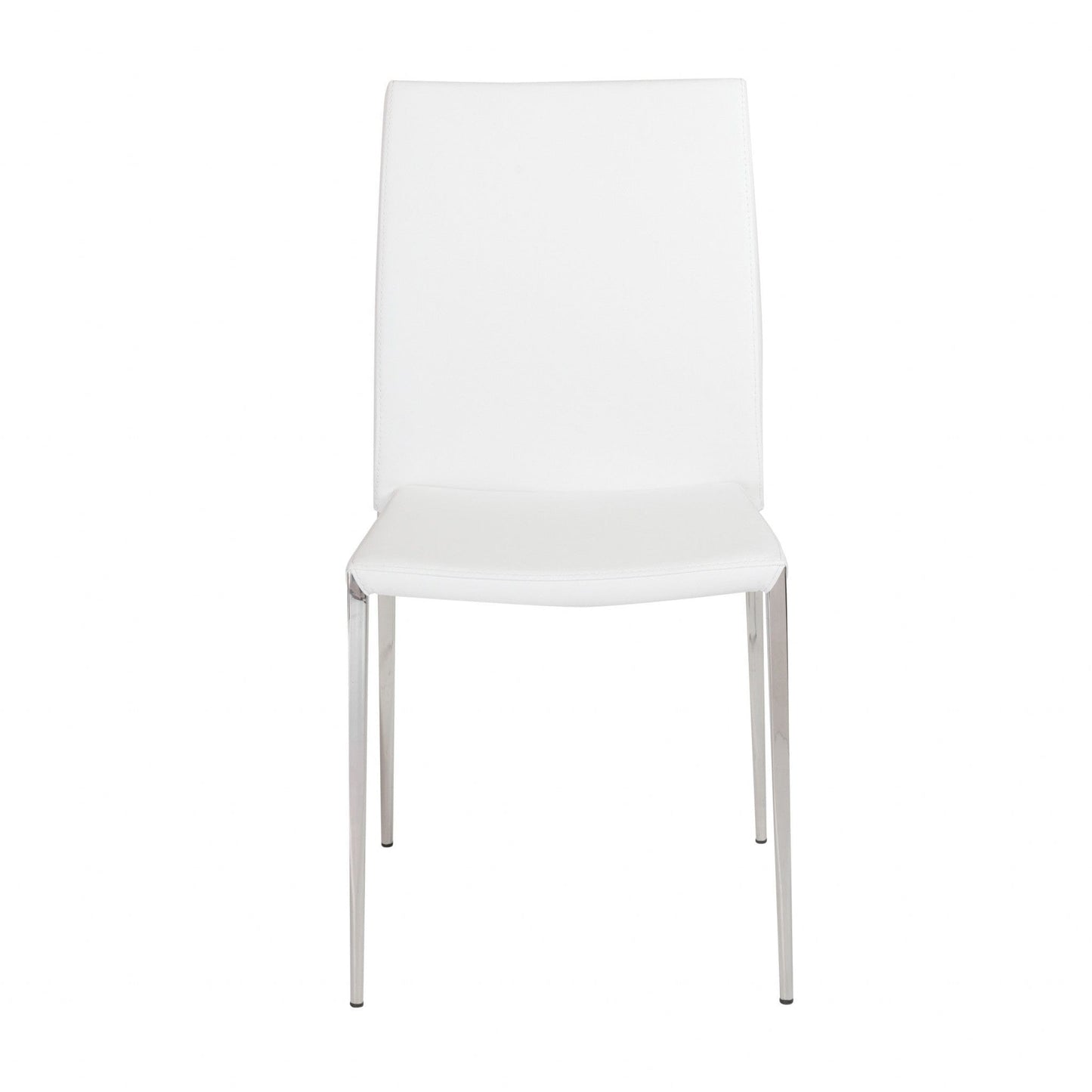 Set of Two White Faux Faux Leather Steel Stacking Chairs