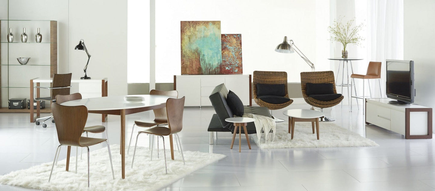 Modern Walnut and White Oval Dining Table