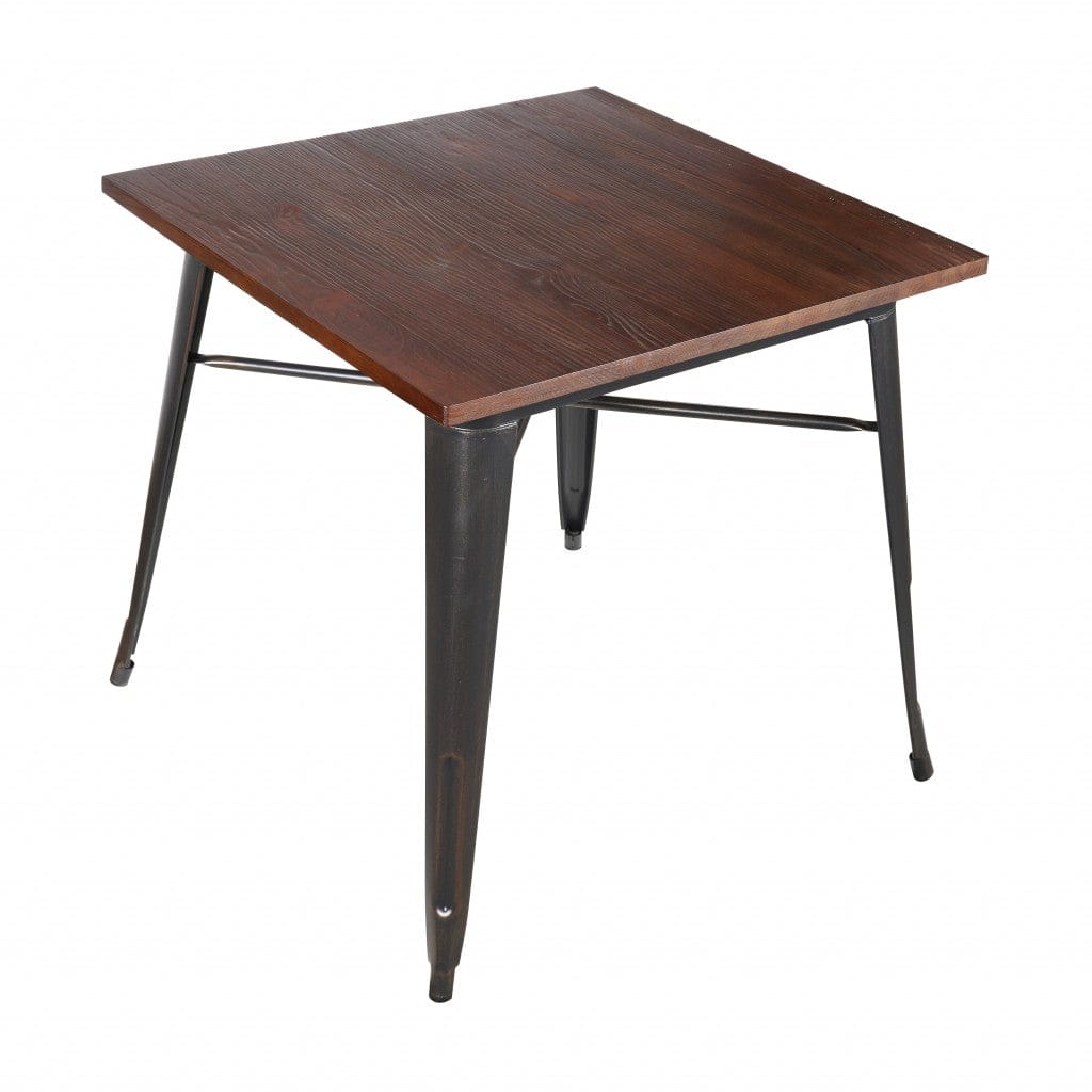 Mod Industrial Walnut and Black Square Dining Table