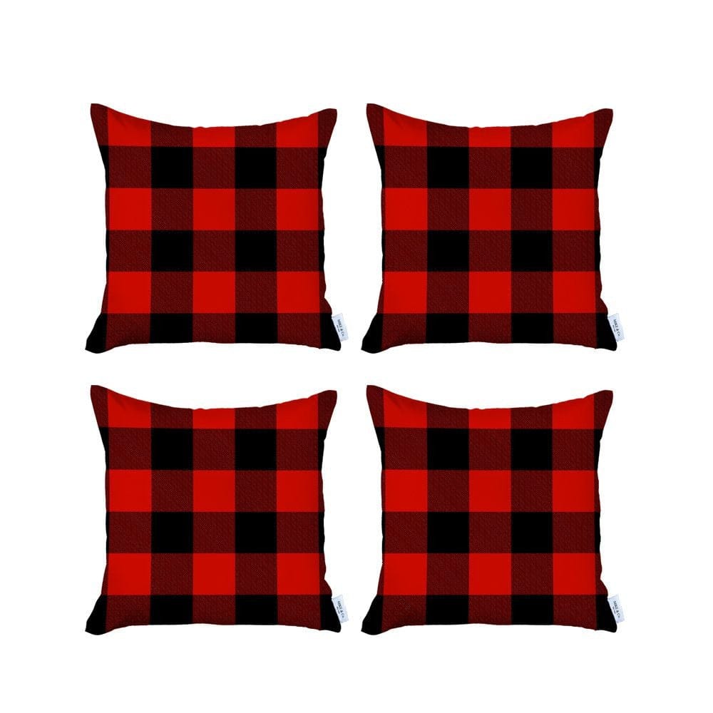 Set of 4 Red and Black Buffalo Plaid Throw Pillows