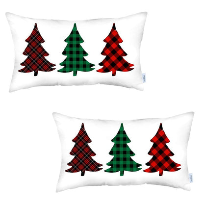 Set of 2 Christmas Tree Trio Plaid Lumbar Pillow Covers