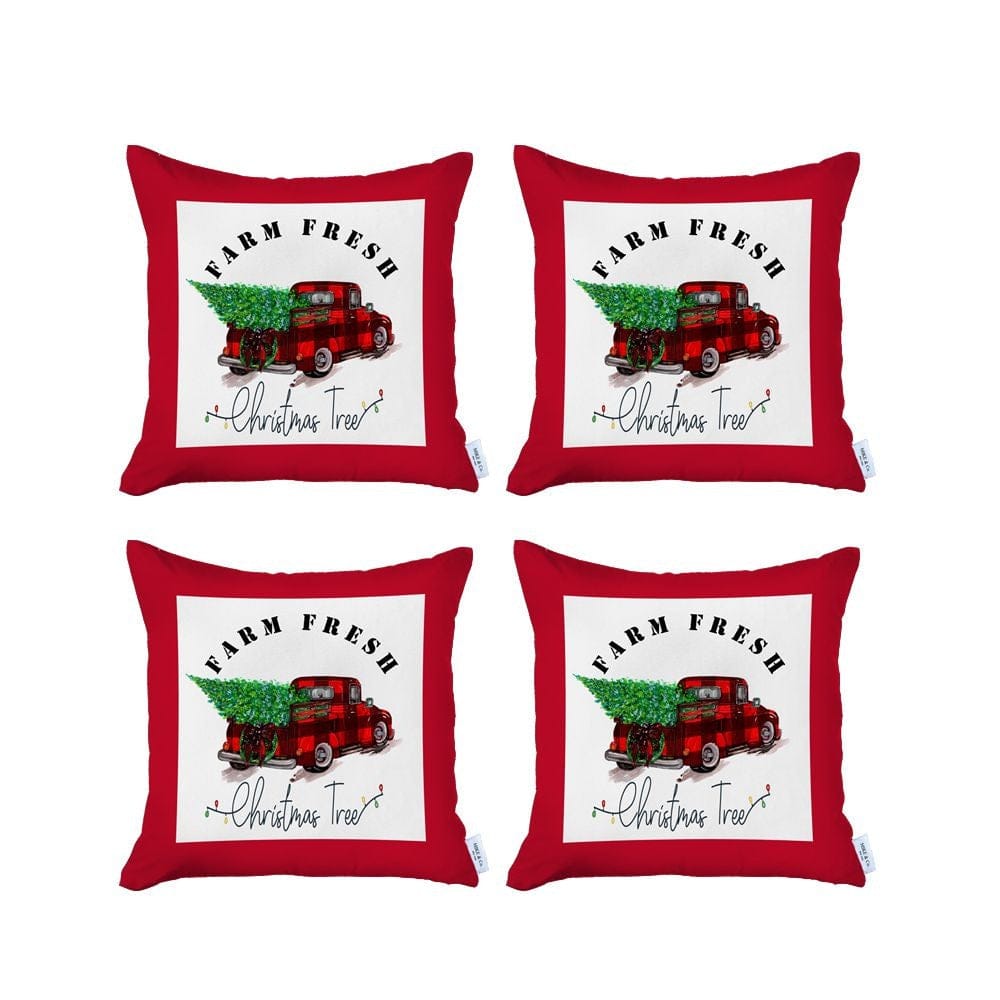Set of 4 Christmas Buffalo Check Pick Up Truck Pillow Covers