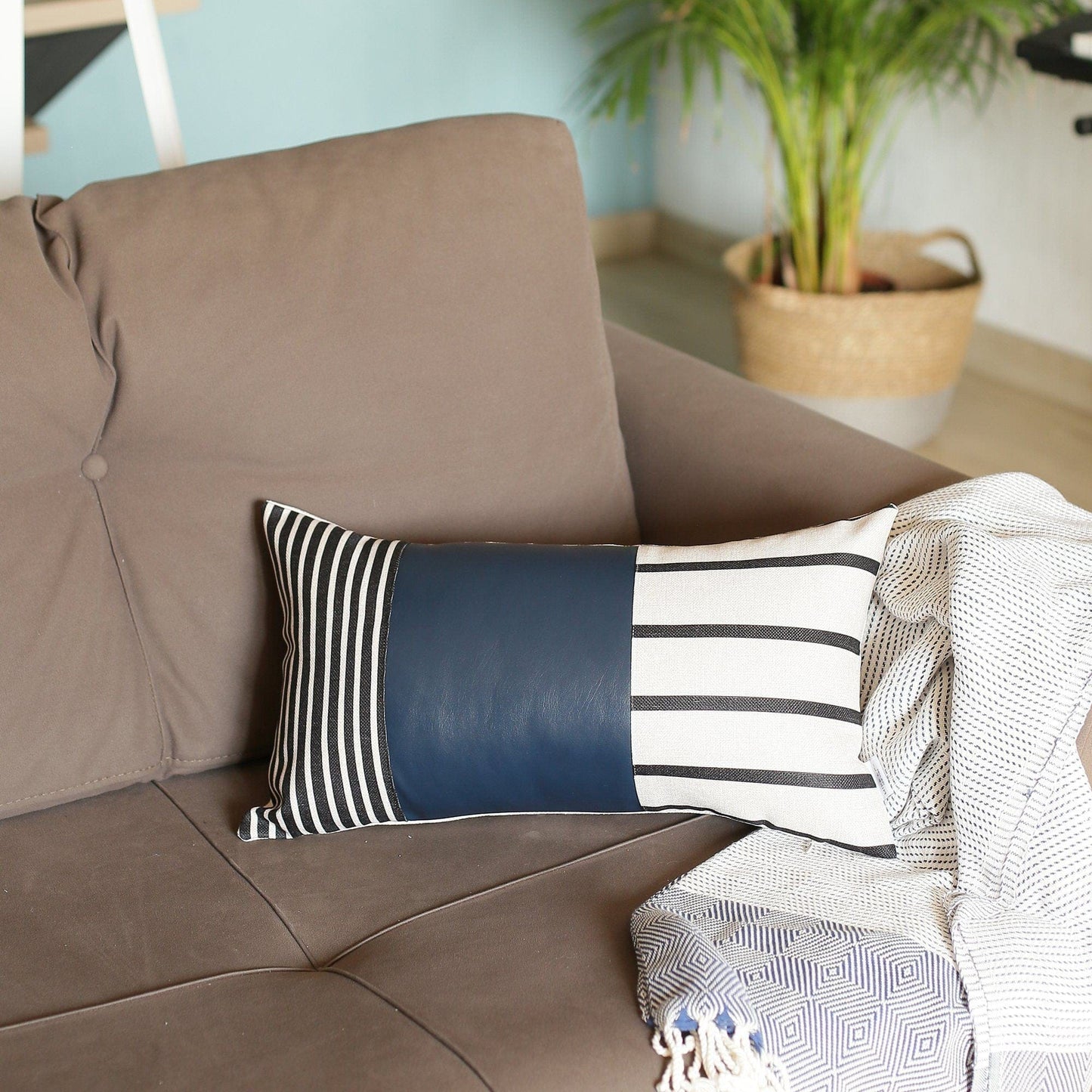 Set of 2 Navy Geometric Shapes Throw Pillow Covers