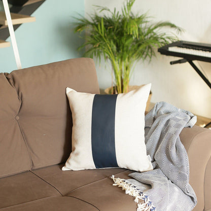 Set of 2 White and Navy Boho Throw Pillow Covers