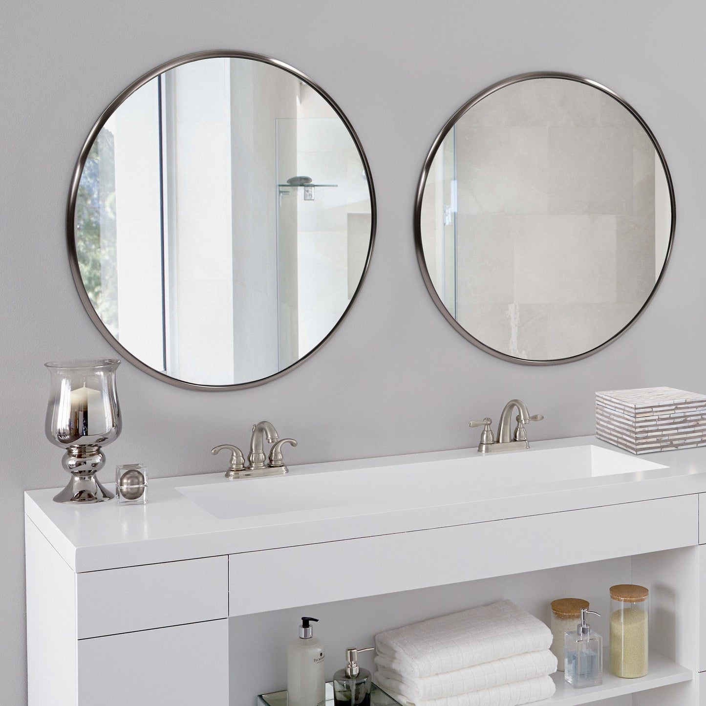 32" Brushed Titanium Round Wall Mirror