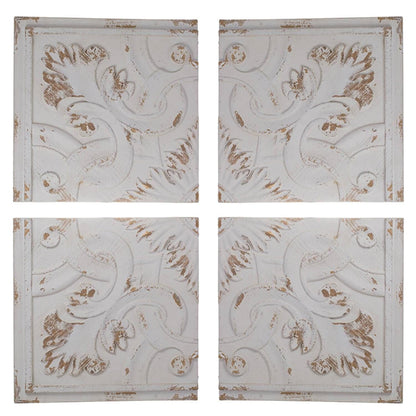 Set of 4 Whitewashed Arabesque Carved Wall Art