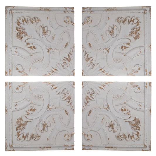 Set of 4 Whitewashed Arabesque Carved Wall Art