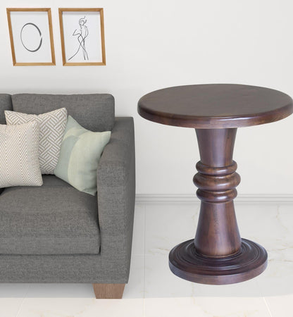Rustic Warm Brown Turned Pedestal End Table