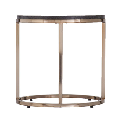 32" Champagne And Charcoal Manufactured Wood And Metal With Iron Round Coffee Table