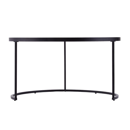 Set of Two Black And Silver Mirrored Round Nested Coffee Table Set