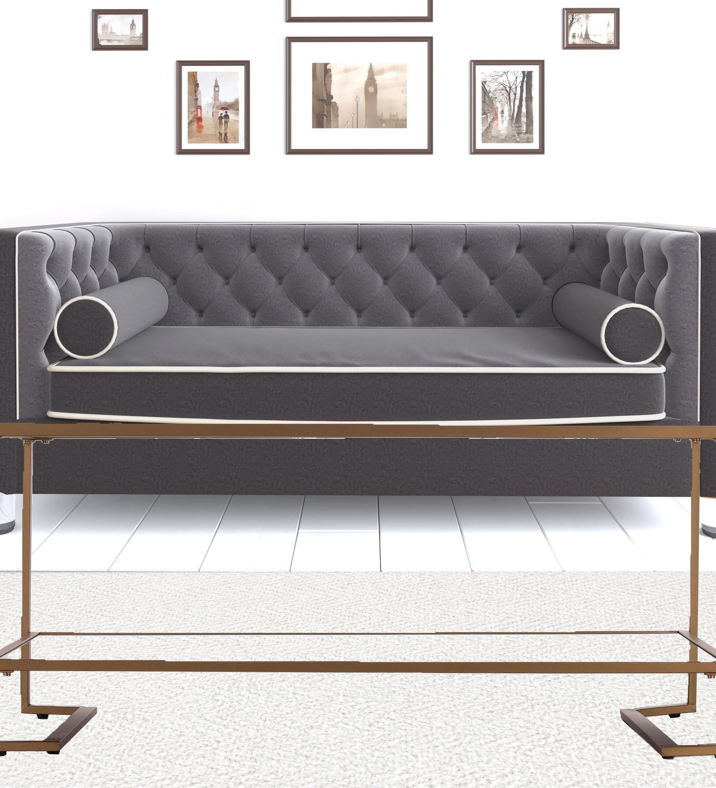 42" Gold Glass And Metal Rectangular Mirrored Coffee Table