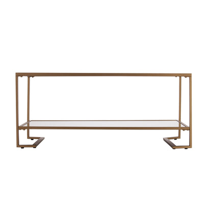 42" Gold Glass And Metal Rectangular Mirrored Coffee Table