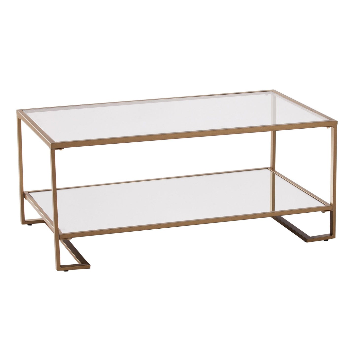 42" Gold Glass And Metal Rectangular Mirrored Coffee Table