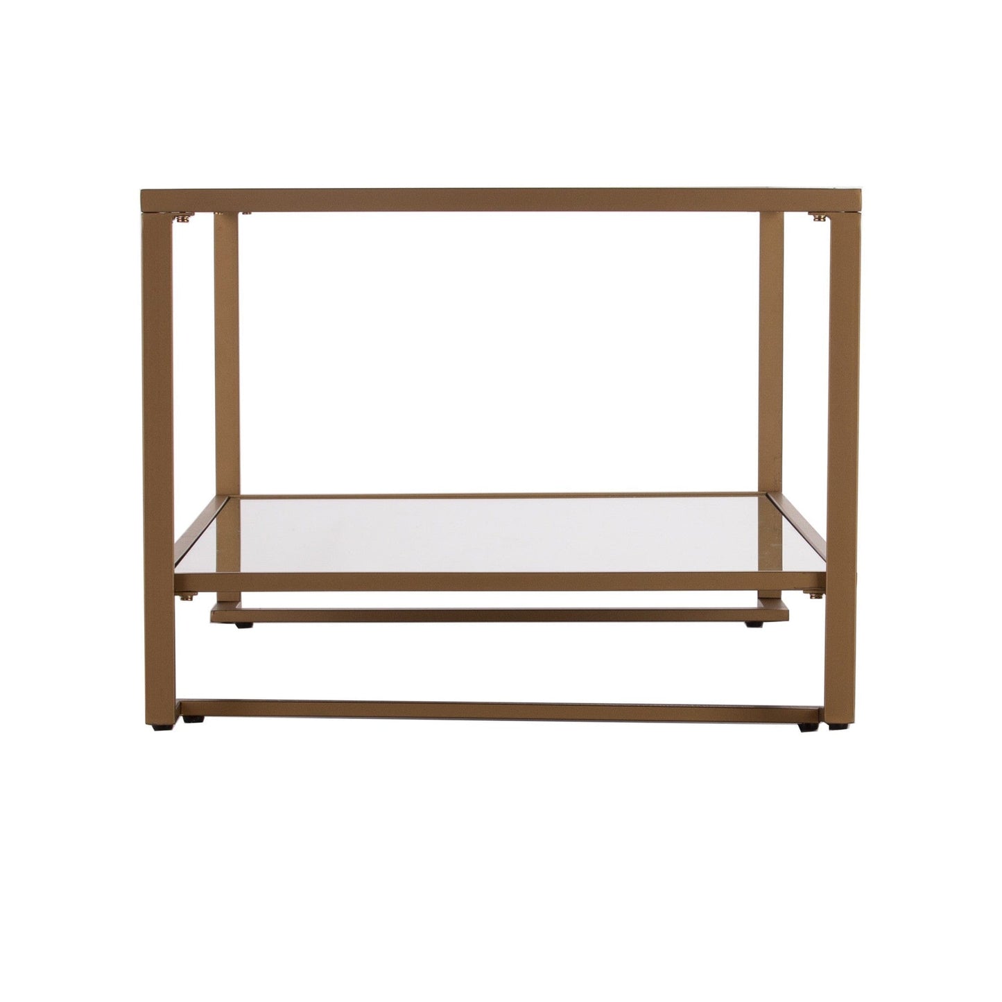 42" Gold Glass And Metal Rectangular Mirrored Coffee Table