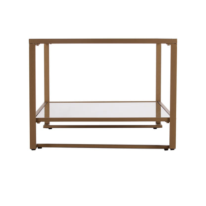 42" Gold Glass And Metal Rectangular Mirrored Coffee Table