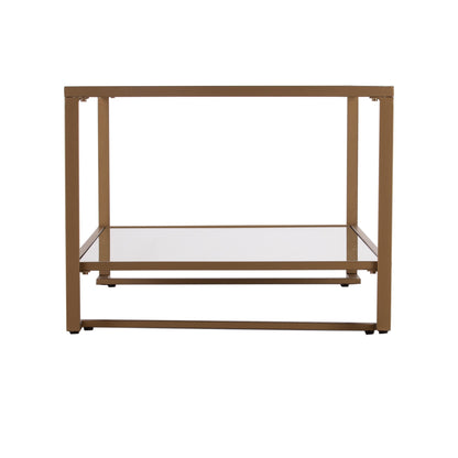 42" Gold Glass And Metal Rectangular Mirrored Coffee Table