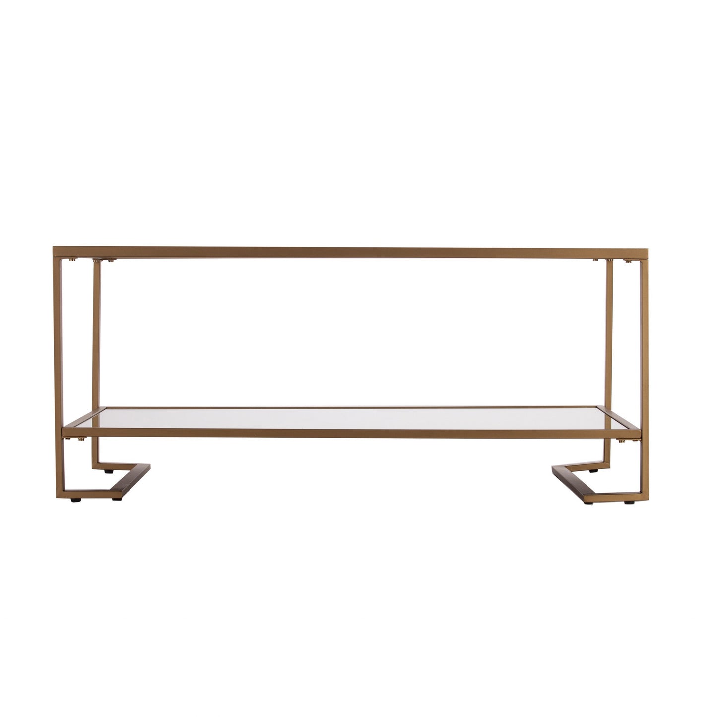 42" Gold Glass And Metal Rectangular Mirrored Coffee Table