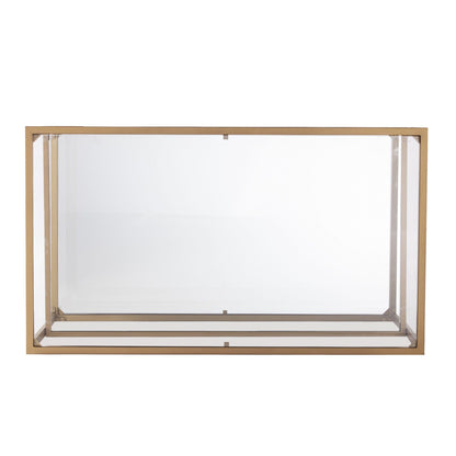 42" Gold Glass And Metal Rectangular Mirrored Coffee Table