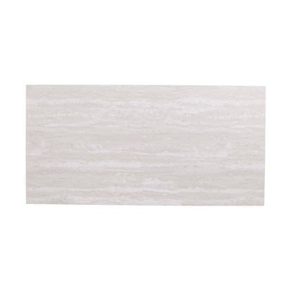 47" Chrome And White Faux Marble Rectangular Coffee Table