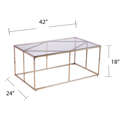 42" Champagne Glass And Metal Geometric Coffee Table