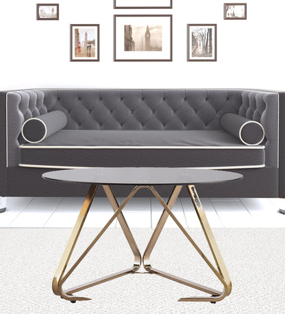 31" Champagne Glass And Metal Round Coffee Table