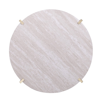 33" Brass Solid Manufactured Wood And Metal Round Coffee Table