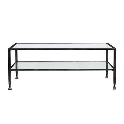 48" Black Glass And Metal Rectangular Coffee Table