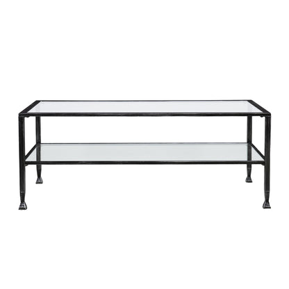 48" Black Glass And Metal Rectangular Coffee Table
