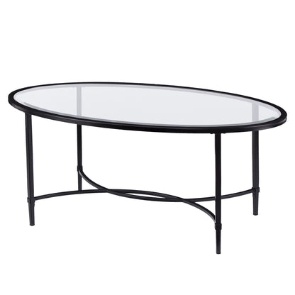 45" Black Glass And Metal Oval Coffee Table