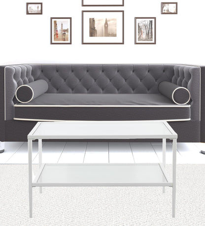 32" White Glass And Metal Square Coffee Table
