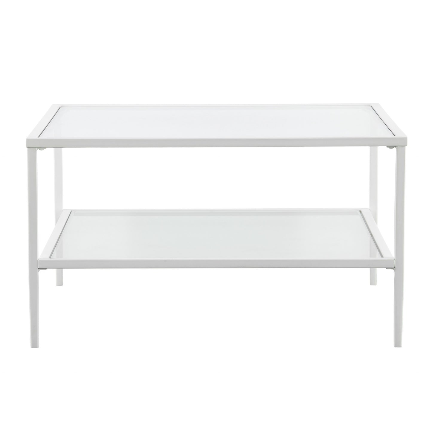 32" White Glass And Metal Square Coffee Table