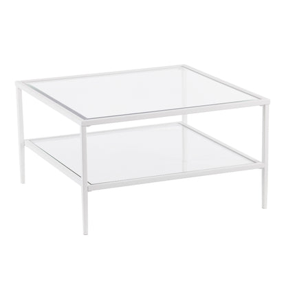 32" White Glass And Metal Square Coffee Table