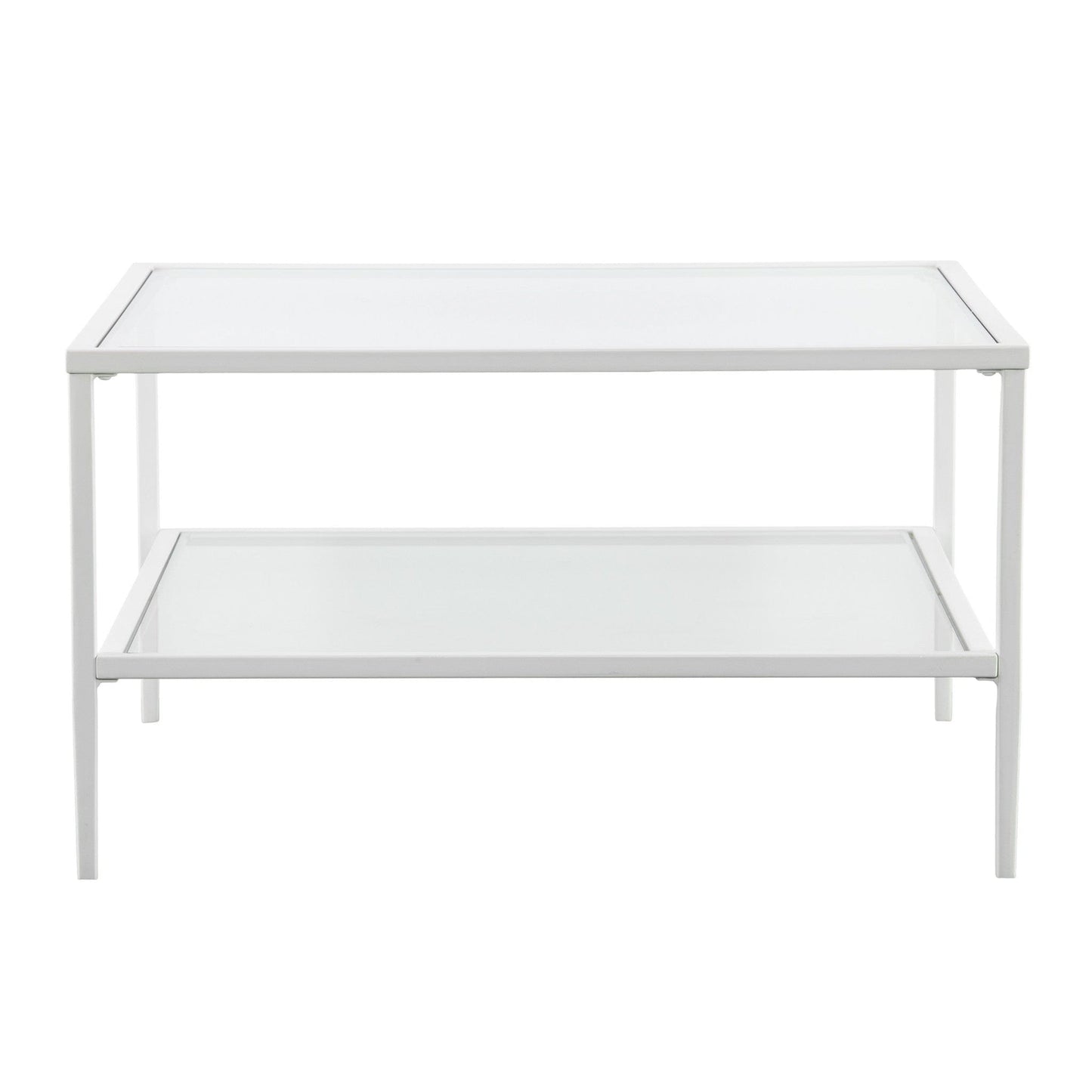 32" White Glass And Metal Square Coffee Table
