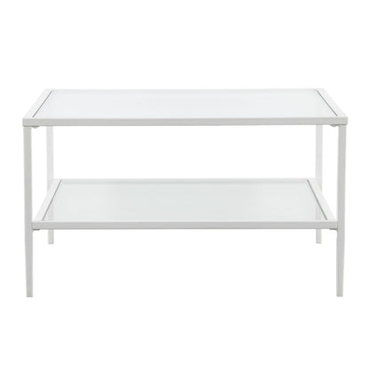 32" White Glass And Metal Square Coffee Table